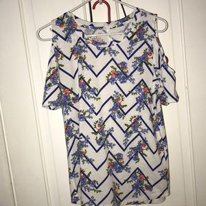 Floral and chevron cold shoulder top